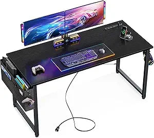 Small Desk with Power Outlets and USB Port Computer Desk for Home Office Gaming Simple Modern Style Writing Desks with Storage