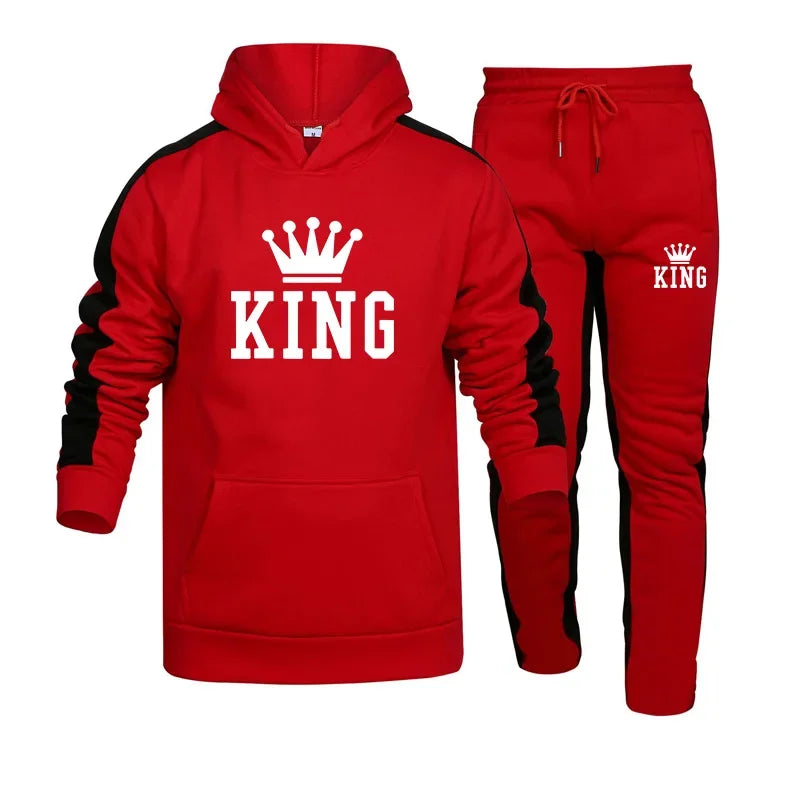 King Mens Tracksuit Print Hooded Sweatshirt+Sweatpants 2 Piece Set Fashion Casual HighQuality Jogging Sports Trend Outfits S-4XL