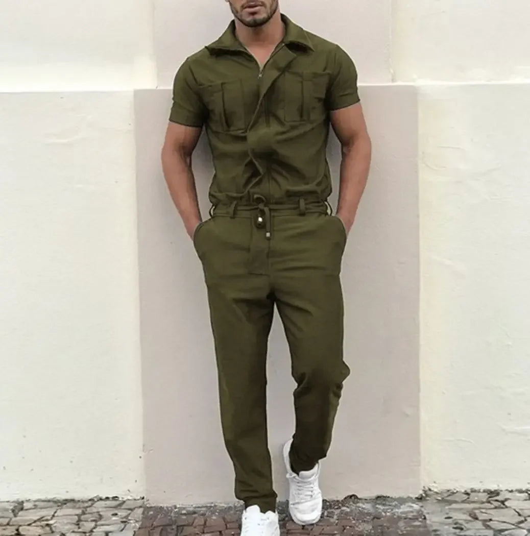 New Mens Rompers Pants Casual Loose One-piece Suit Overalls Fashion Short Sleeve Jumpsuit Streetwear Men Ropa De Hombre