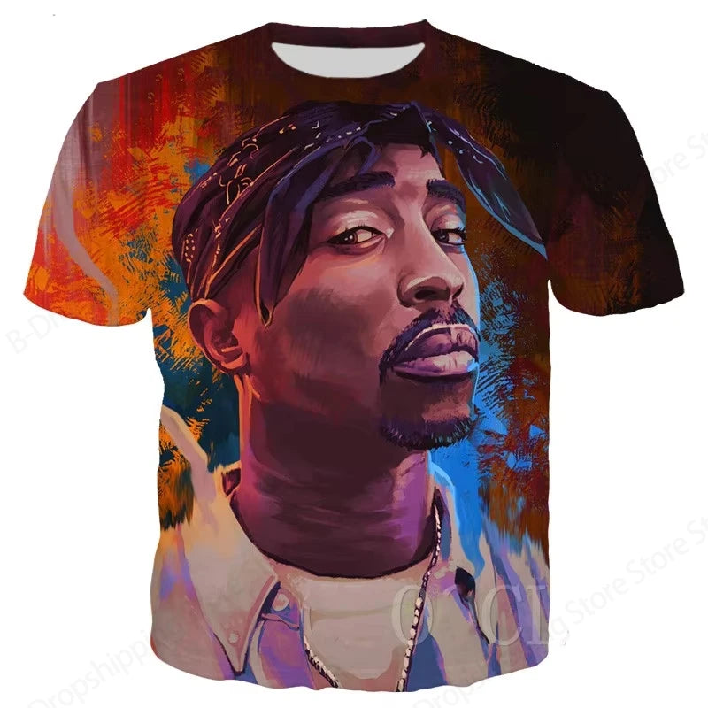 New Men's Women's Rapper Tupac T Shirt 3d 2pac Print Tshirt Men Fashion Summer Casual Short Sleeve T-shirt Women Tops Tees Album