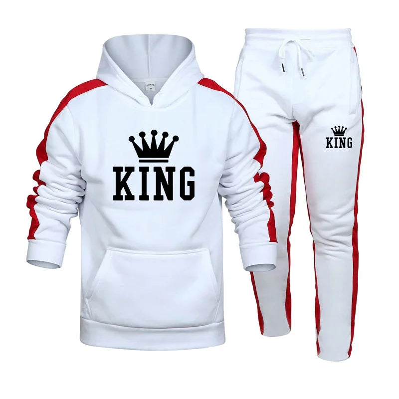 King Mens Tracksuit Print Hooded Sweatshirt+Sweatpants 2 Piece Set Fashion Casual HighQuality Jogging Sports Trend Outfits S-4XL