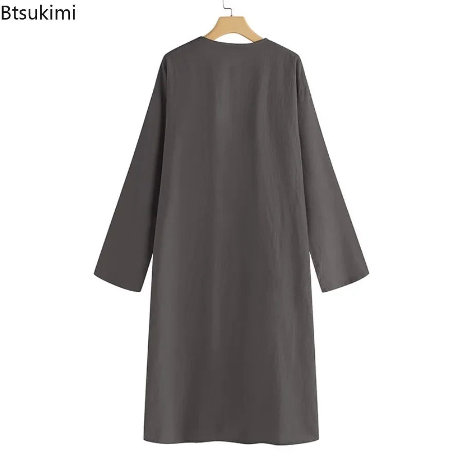 New 2025 Women's Simple Temperament Cardigan Solid Long Trench Coats Fashion Casual V-neck Kimono Tops Women Long Jackets Robe