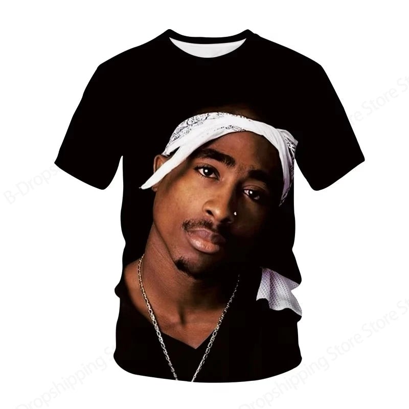 New Men's Women's Rapper Tupac T Shirt 3d 2pac Print Tshirt Men Fashion Summer Casual Short Sleeve T-shirt Women Tops Tees Album