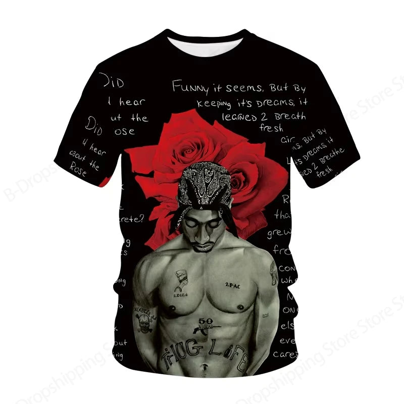 New Men's Women's Rapper Tupac T Shirt 3d 2pac Print Tshirt Men Fashion Summer Casual Short Sleeve T-shirt Women Tops Tees Album