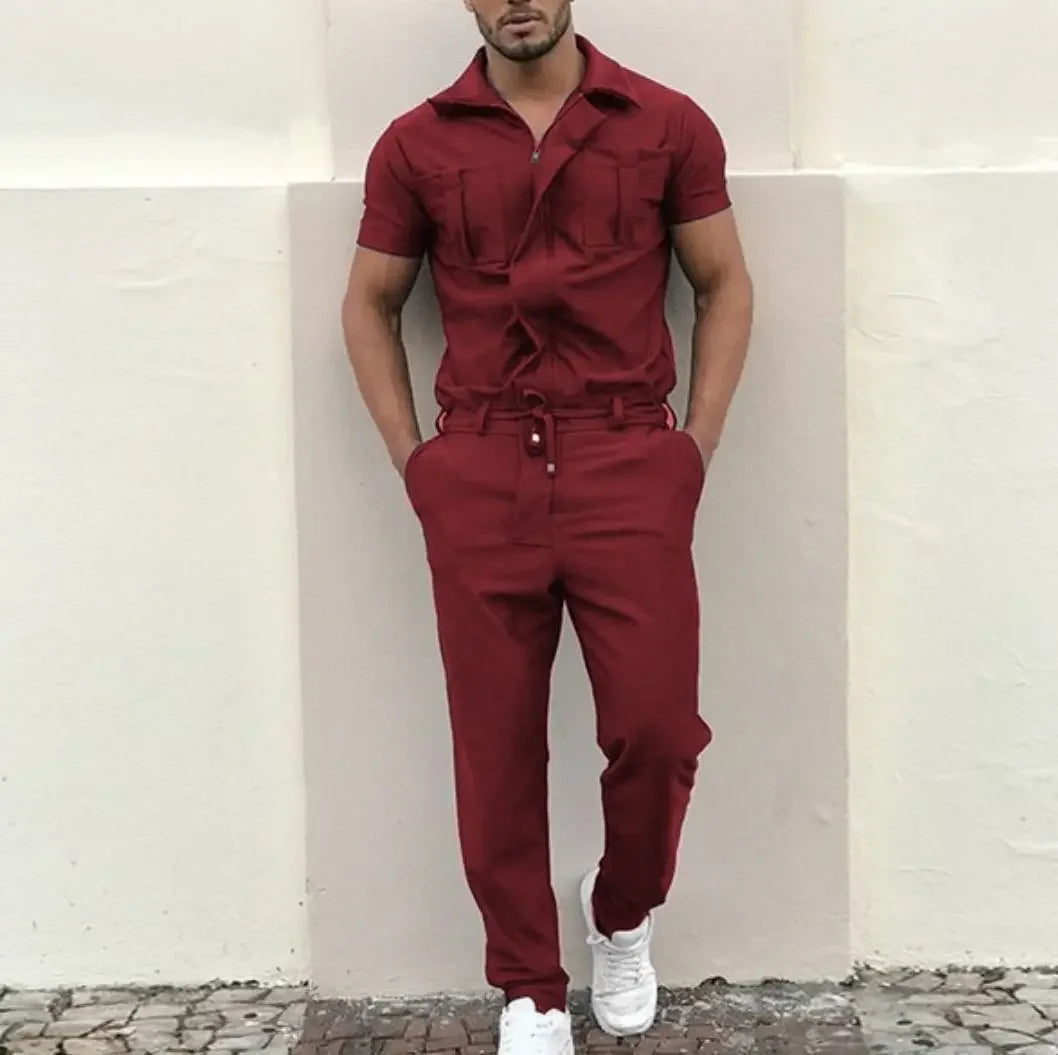 New Mens Rompers Pants Casual Loose One-piece Suit Overalls Fashion Short Sleeve Jumpsuit Streetwear Men Ropa De Hombre