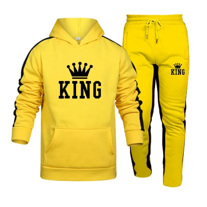 King Mens Tracksuit Print Hooded Sweatshirt+Sweatpants 2 Piece Set Fashion Casual HighQuality Jogging Sports Trend Outfits S-4XL