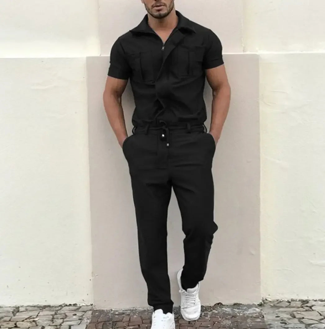 New Mens Rompers Pants Casual Loose One-piece Suit Overalls Fashion Short Sleeve Jumpsuit Streetwear Men Ropa De Hombre