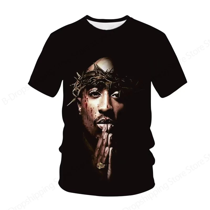 New Men's Women's Rapper Tupac T Shirt 3d 2pac Print Tshirt Men Fashion Summer Casual Short Sleeve T-shirt Women Tops Tees Album