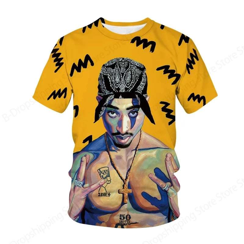 New Men's Women's Rapper Tupac T Shirt 3d 2pac Print Tshirt Men Fashion Summer Casual Short Sleeve T-shirt Women Tops Tees Album
