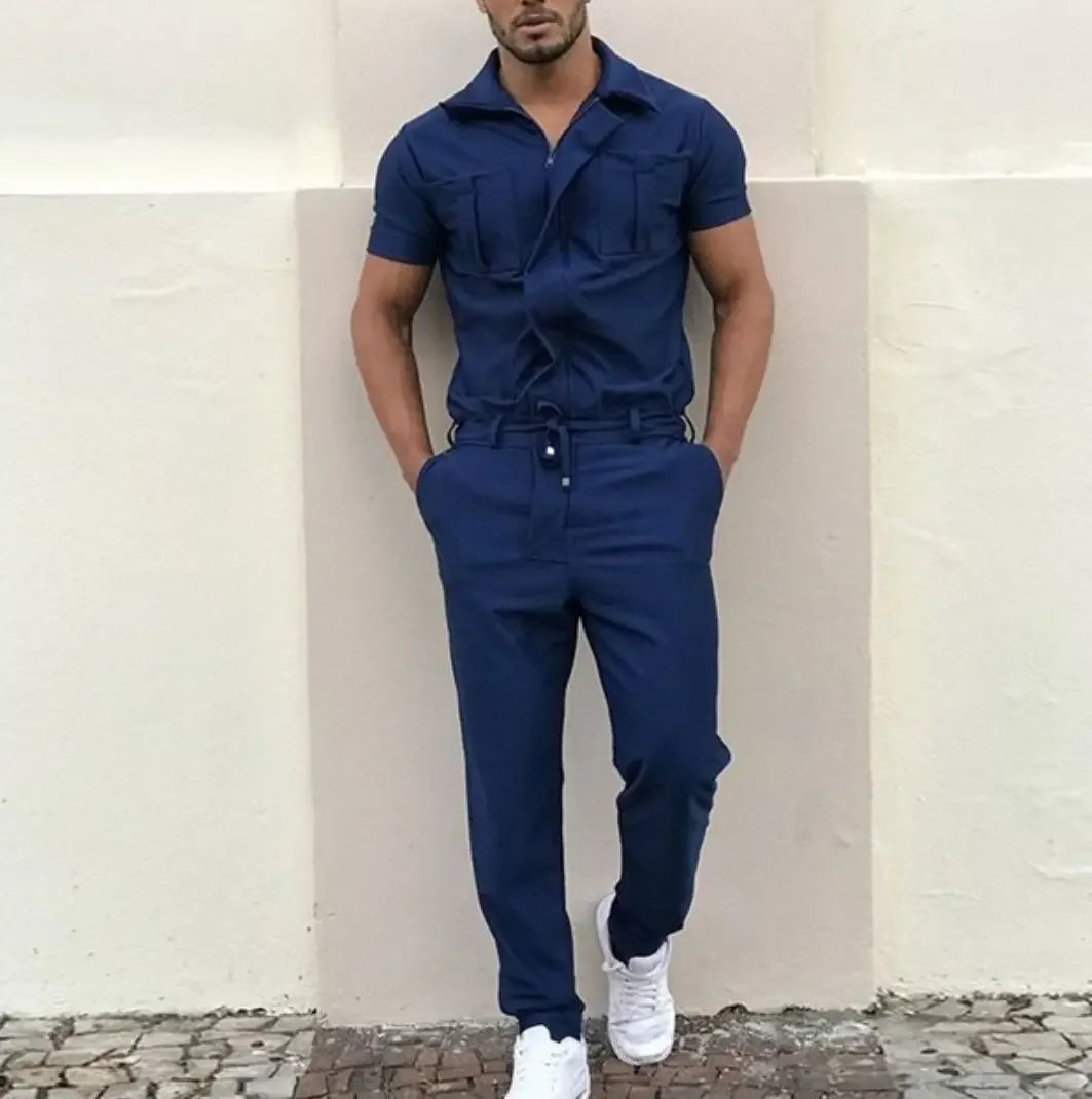 New Mens Rompers Pants Casual Loose One-piece Suit Overalls Fashion Short Sleeve Jumpsuit Streetwear Men Ropa De Hombre