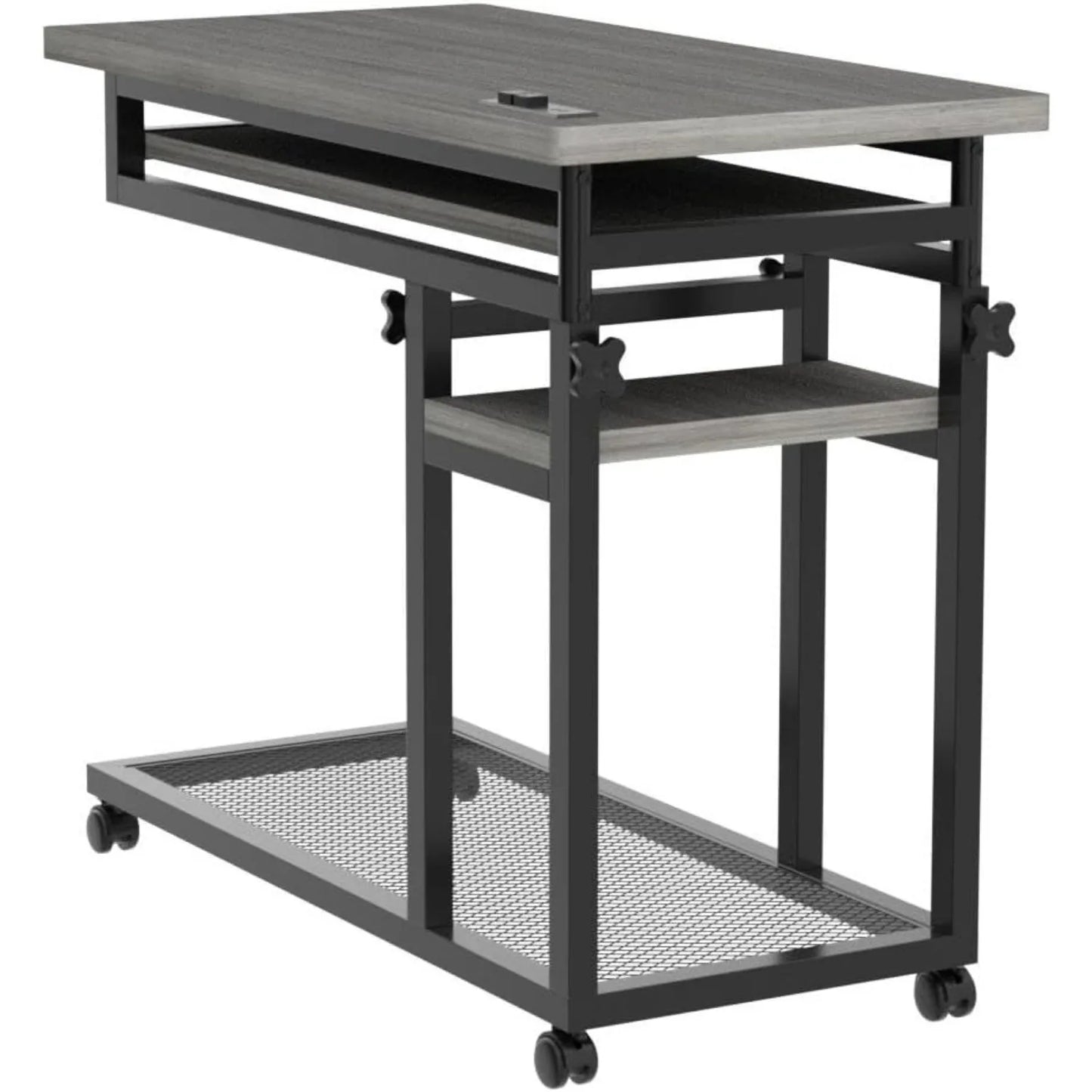 Small Portable Desk with Power Outlet, Height Adjustable Sofa Couch Bedside Laptop Table with Wheels,