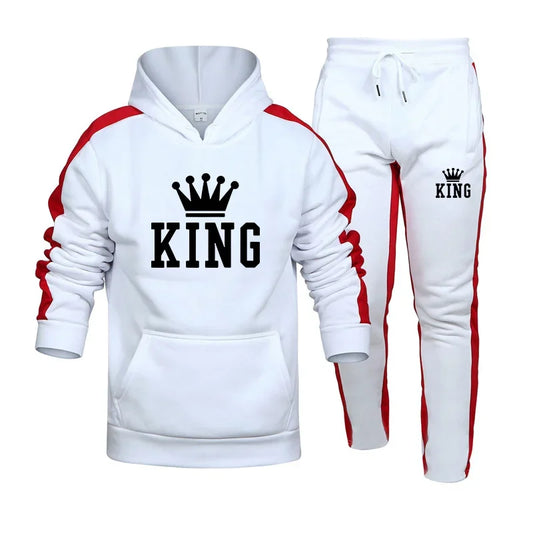King Mens Tracksuit Print Hooded Sweatshirt+Sweatpants 2 Piece Set Fashion Casual HighQuality Jogging Sports Trend Outfits S-4XL
