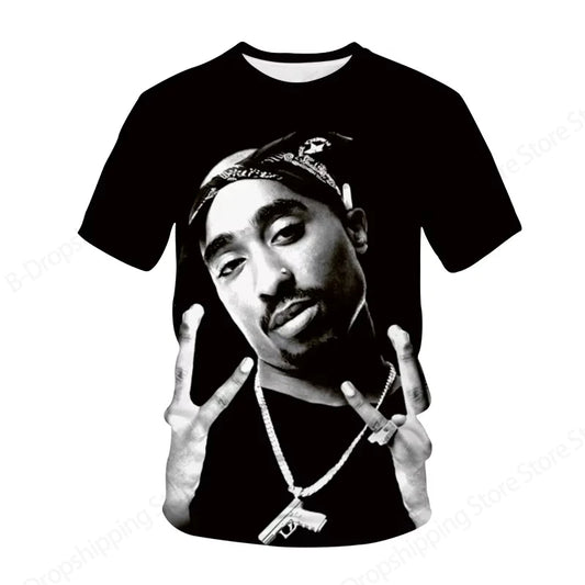 New Men's Women's Rapper Tupac T Shirt 3d 2pac Print Tshirt Men Fashion Summer Casual Short Sleeve T-shirt Women Tops Tees Album
