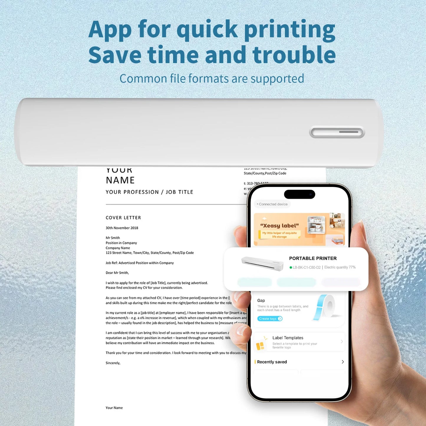 Portable Printer Wireless Inkless Thermal A4 C80 300DPI US-letter Mobile Printer Support Android iOS  for Travel Work Home